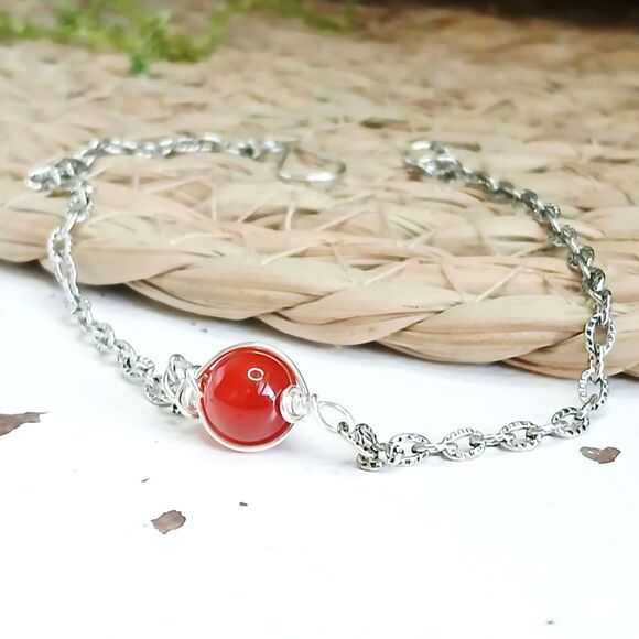 Carnelian Crystal Bracelet Anklet, Gemstone Jewelry Accessories 9" - Picture 2 of 3